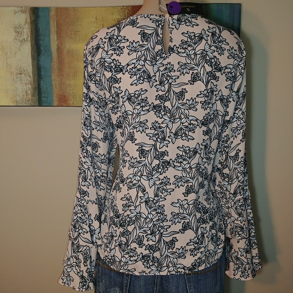 WORTHINGTON RUFFLE SLEEVE & HEM PRINT Beautiful Print Flare Sleeve - Picture 3 of 6